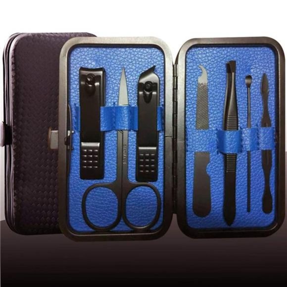 Manicure Kit Nail Clippers Set Stainless Steel Professional Pedicure Black 7in1